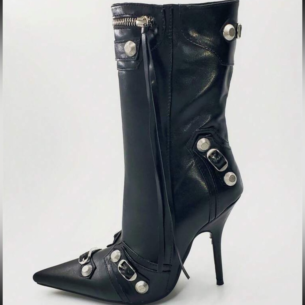 Studded Zipper Heeled Boots